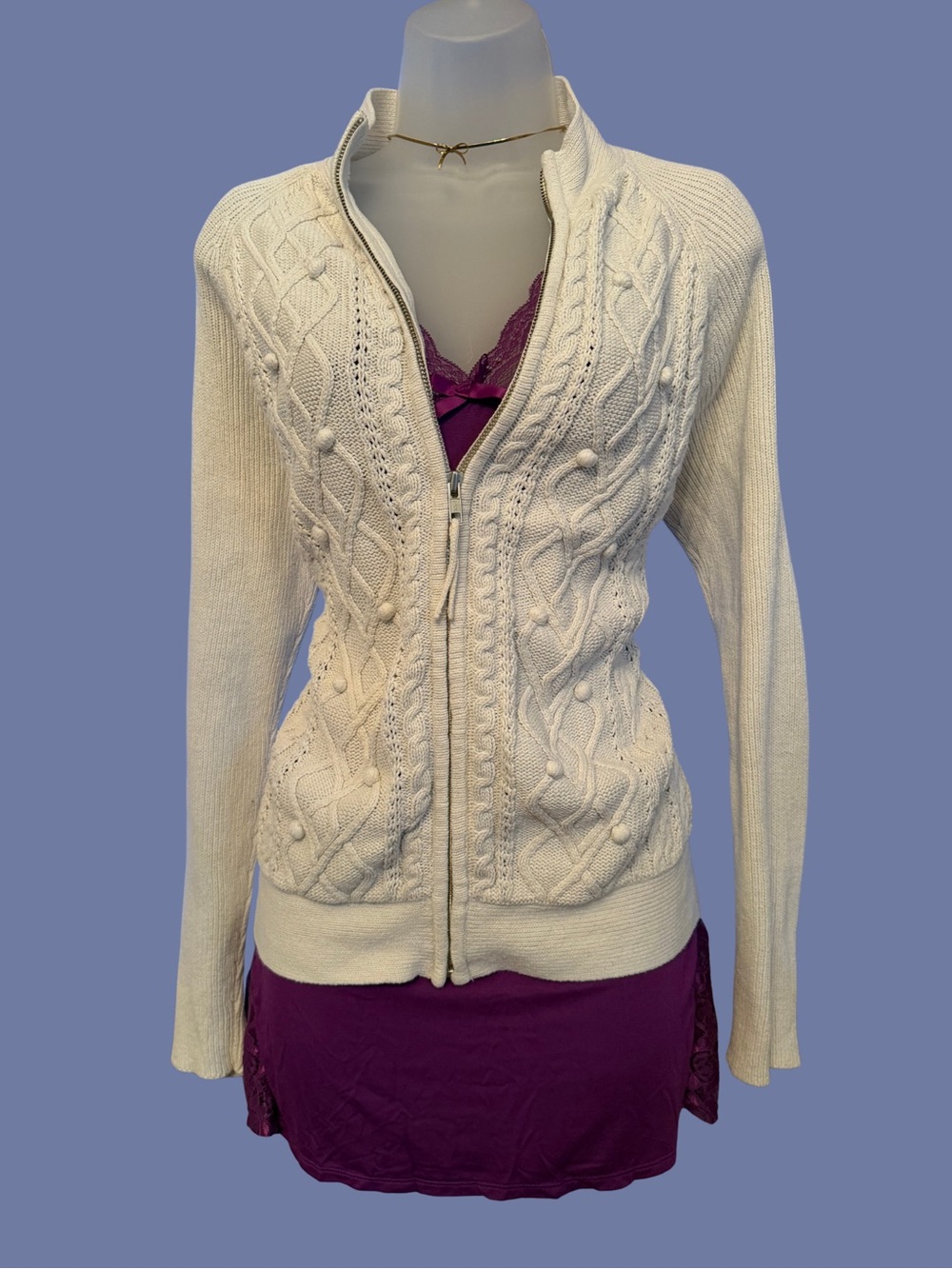 Croft & Barrel Cream Cable Knit Zip-Front Women's Sweater